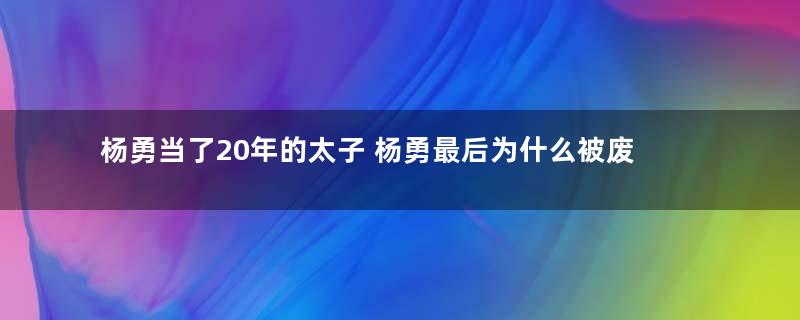 杨勇当了20年的太子 杨勇最后为什么被废了